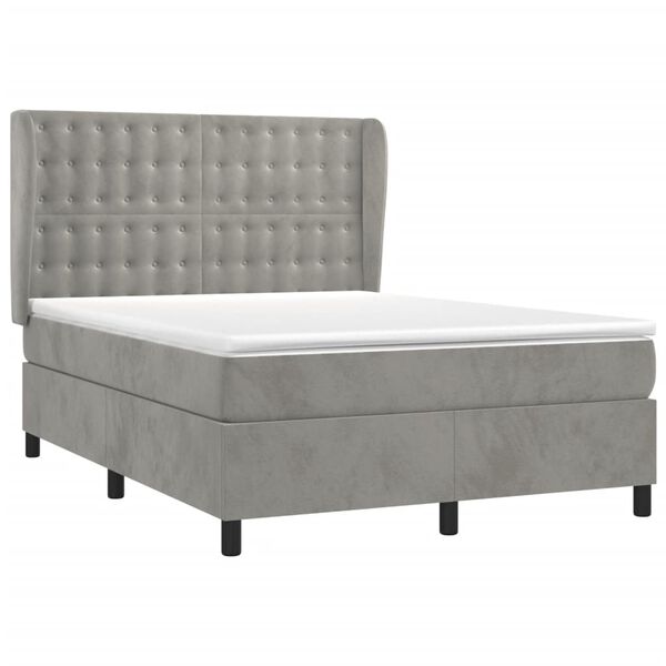 vidaXL Sommier &agrave; lattes de lit et matelas Gris clair 140x200cm Velours