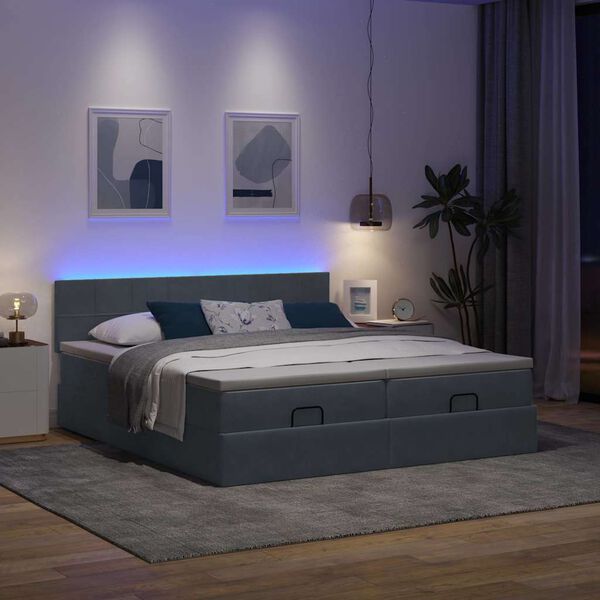 VidaXL Cadre de lit ottoman avec matelas gris fonc&eacute; 160x200cm velours
