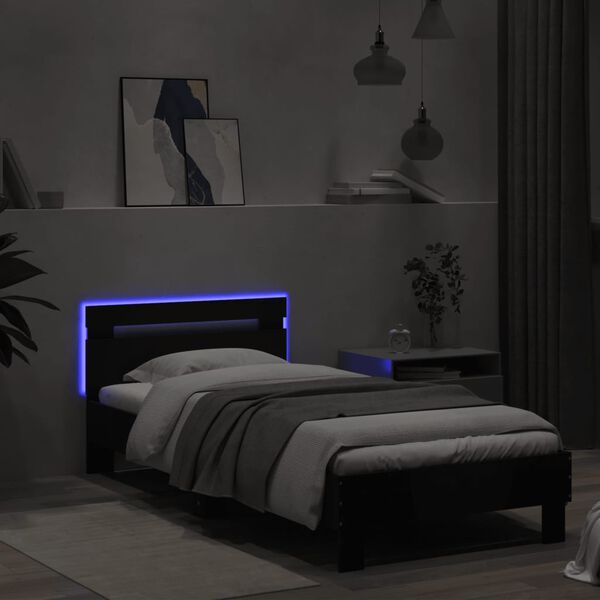 vidaXL Cadre de lit sans matelas avec lumi&egrave;res LED noir 90x200 cm