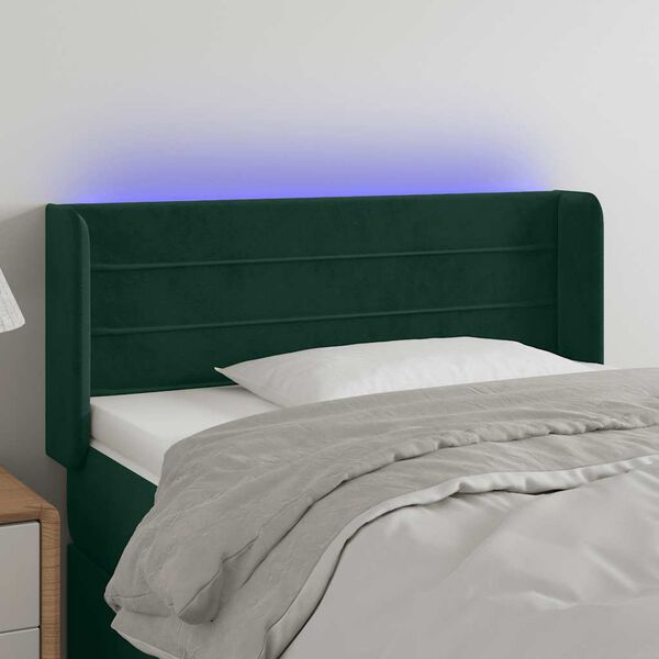 vidaXL T&ecirc;te de lit &agrave; LED Vert fonc&eacute; 93x16x78/88 cm Velours