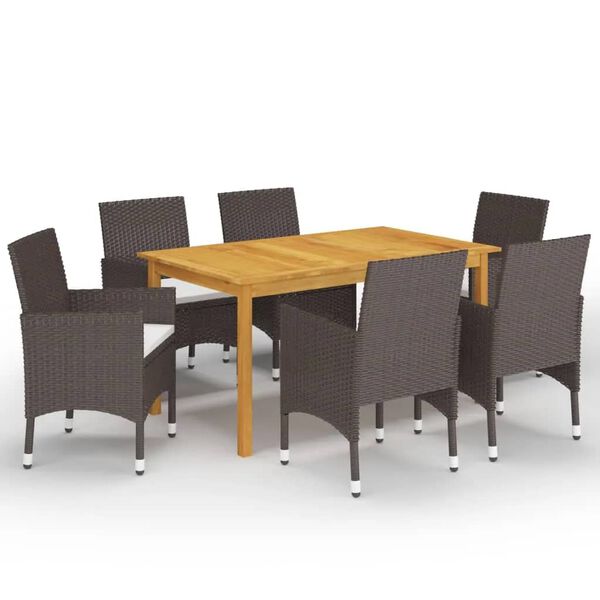 vidaXL Ensemble à manger de jardin et coussins 7 pcs Marron