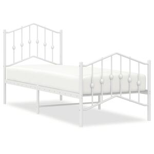 vidaXL Cadre de lit m&eacute;tal sans matelas avec pied de lit blanc 75x190cm