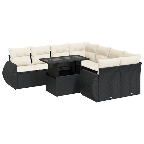 vidaXL Salon de jardin 9 pcs avec coussins noir r&eacute;sine tress&eacute;e