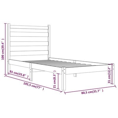 vidaXL Cadre de lit Noir Bois de pin massif 75x190 cm Petit simple