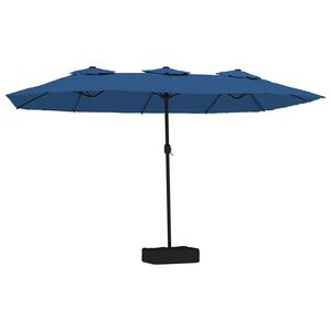 vidaXL Parasol de jardin &agrave; double t&ecirc;te avec LED bleu azur&eacute; 449x265 cm