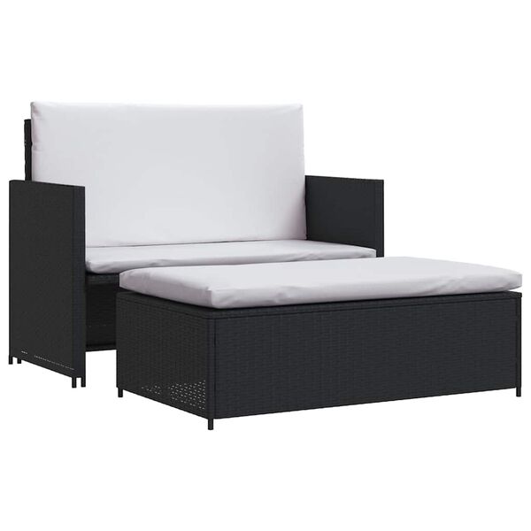 vidaXL Salon de jardin 2 pcs avec coussins Résine tressée Noir