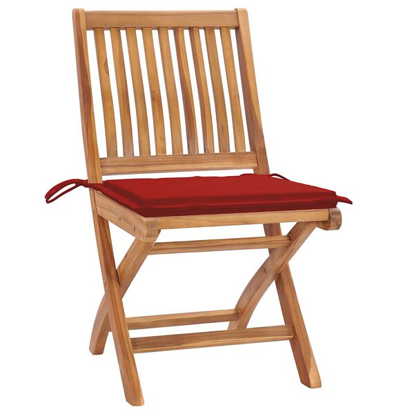 vidaXL Chaises de jardin lot de 2 et coussins rouge Bois teck massif