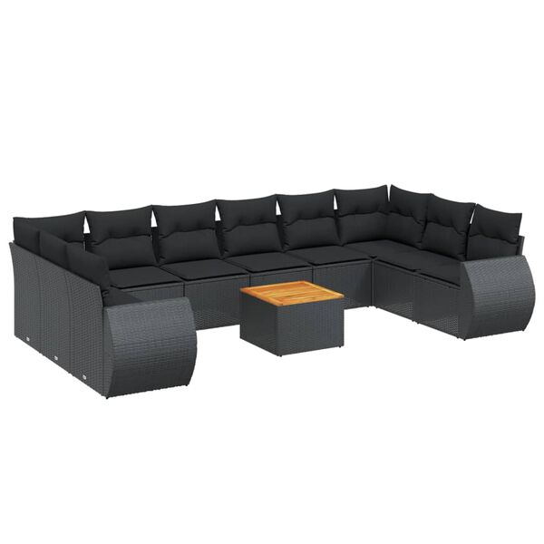 vidaXL Salon de jardin 11 pcs avec coussins noir r&eacute;sine tress&eacute;e