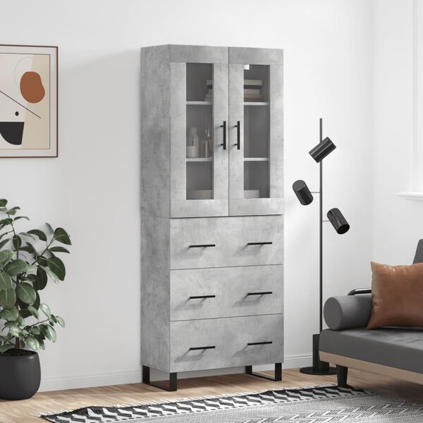 vidaXL Buffet haut Gris b&eacute;ton 69,5x34x180 cm Bois d'ing&eacute;nierie