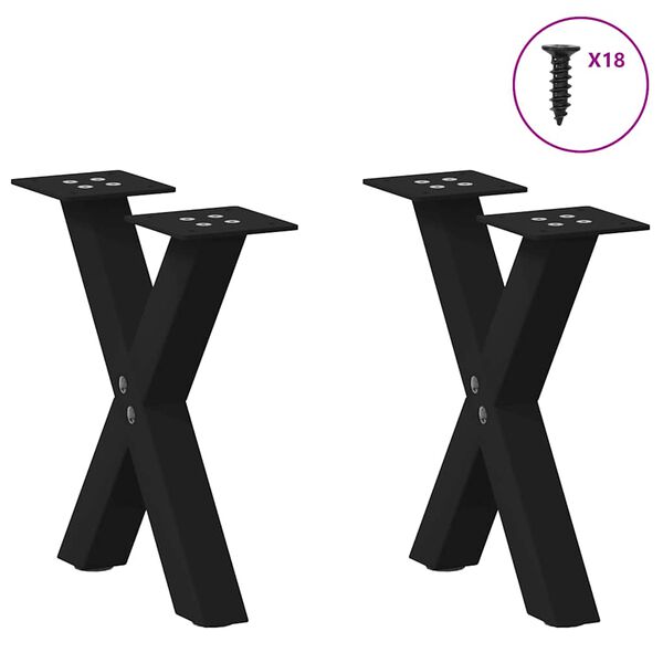 vidaXL Pieds de table basse en forme de X, 2 pi&egrave;ces, noir, 30 x (30-31) cm, acier