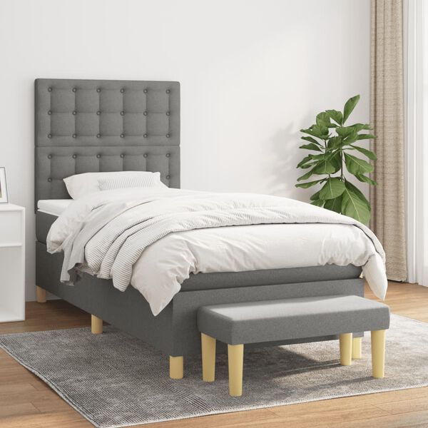 vidaXL Sommier &agrave; lattes de lit et matelas Gris fonc&eacute; 90x190 cm Tissu