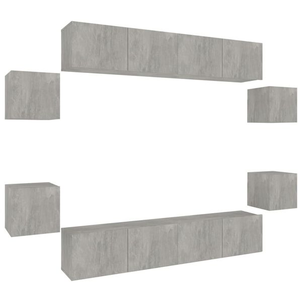 vidaXL Ensemble de meubles TV 8 pcs Gris b&eacute;ton Bois d'ing&eacute;nierie