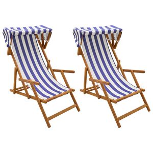 vidaXL Chaise Longue 2 pcs 3 Position Bois d'eucalyptus massif