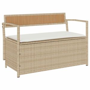 vidaXL Banc de rangement de jardin avec coussin beige r&eacute;sine tress&eacute;e