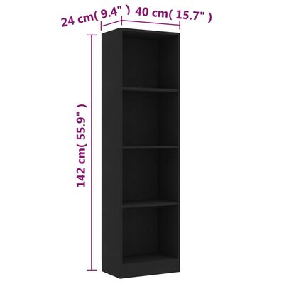 vidaXL Bibliothèque à 4 niveaux Noir 40x24x142 cm Aggloméré