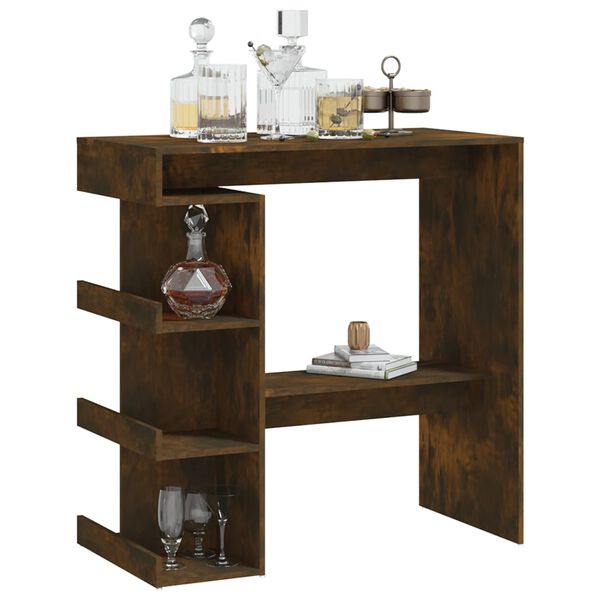 vidaXL Table de bar et étagère de rangement chêne fumé bois ingénierie