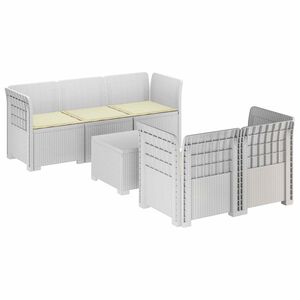 vidaXL Canap&eacute; de Jardin 5 Places avec Coussins Aspect Rotin PP Blanc