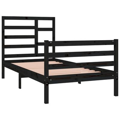 vidaXL Cadre de lit Noir Bois massif 90x190 cm Simple