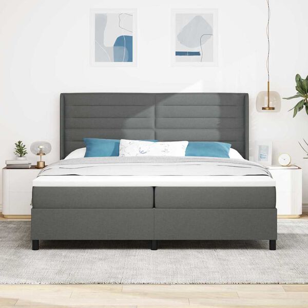 vidaXL Lit &agrave; ressorts avec matelas Gris fonc&eacute; 200 x 200 cm tissu