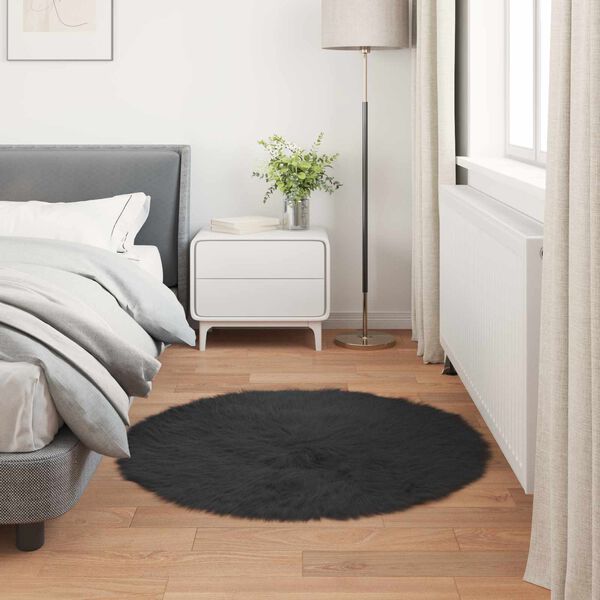 vidaXL Tapis en fausse Tafalla Noir &Oslash; 120 cm Polyester