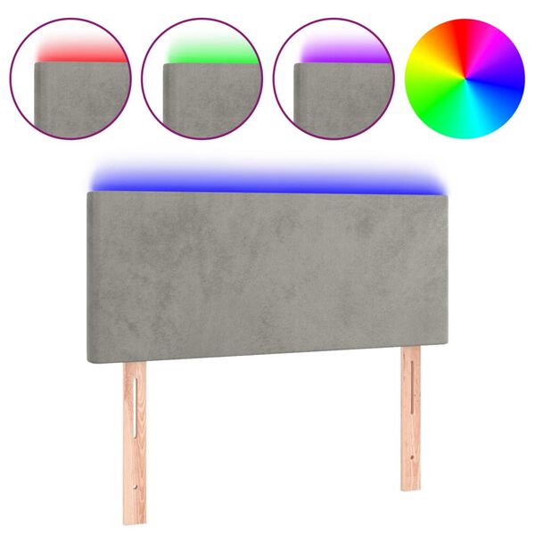 vidaXL T&ecirc;te de lit &agrave; LED Gris clair 100x5x78/88 cm Velours