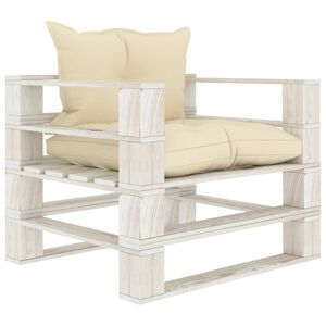 vidaXL Canap&eacute; palette de jardin avec coussins cr&egrave;me Bois