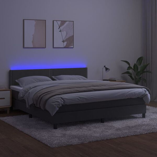 vidaXL Sommier &agrave; lattes de lit avec matelas LED Gris fonc&eacute; 180x200 cm