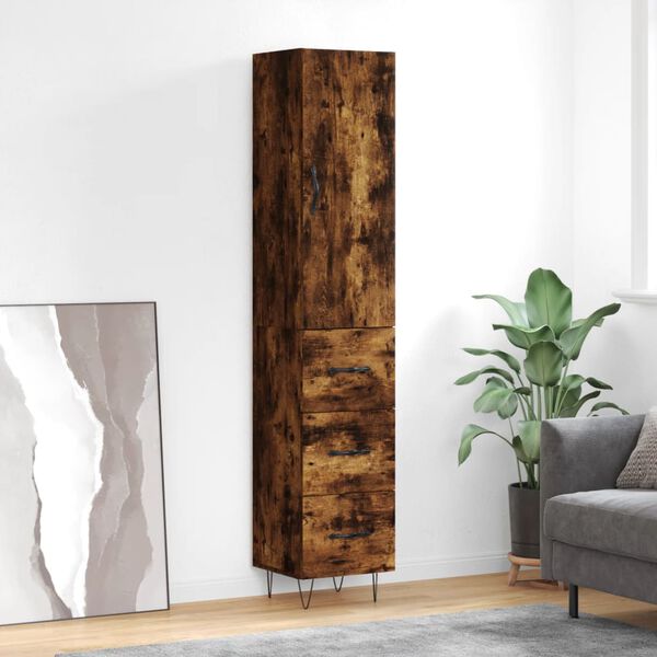 vidaXL Buffet haut Ch&ecirc;ne fum&eacute; 34,5x34x180 cm Bois d'ing&eacute;nierie
