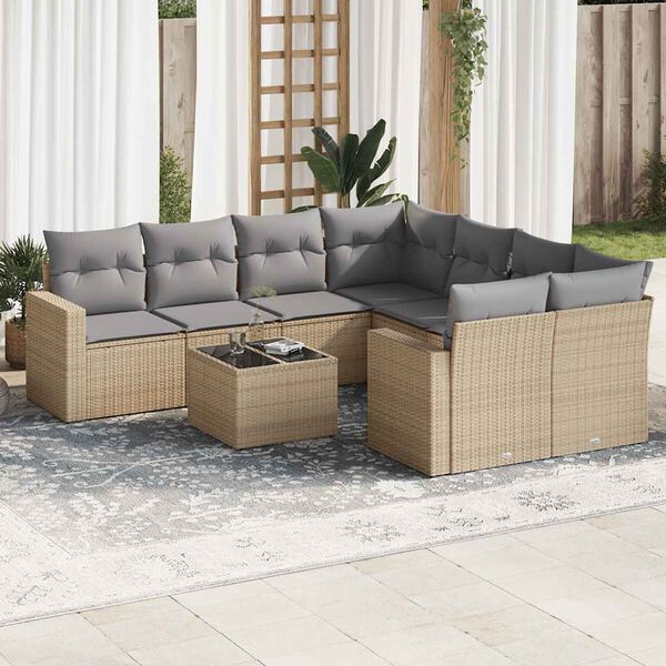 vidaXL Salon de jardin avec coussins 9 pcs beige r&eacute;sine tress&eacute;e