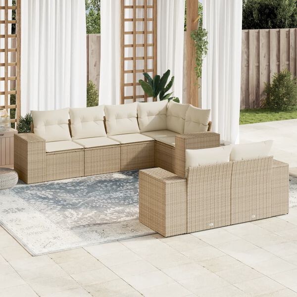 vidaXL Salon de jardin avec coussins 7 pcs beige r&eacute;sine tress&eacute;e