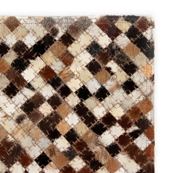 vidaXL Tapis Cuir v&eacute;ritable Patchwork 160 x 230 cm Carr&eacute; Marron/Blanc