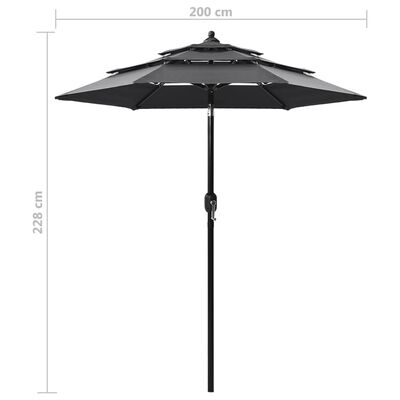 vidaXL Parasol de jardin à 3 niveaux avec mât en aluminium anthracite