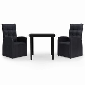 vidaXL Ensemble &agrave; manger de jardin avec coussins 3 pcs noir