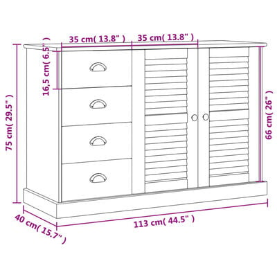 vidaXL Buffet avec tiroirs VIGO 113x40x75 cm blanc bois massif de pin