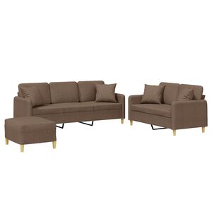 vidaXL Ensemble de canap&eacute;s 3 pcs avec coussins marron tissu