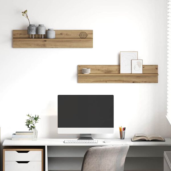 vidaXL &Eacute;tag&egrave;re Murale 2 pcs Ch&ecirc;ne artisanal 80 x 11,5 x 18 cm