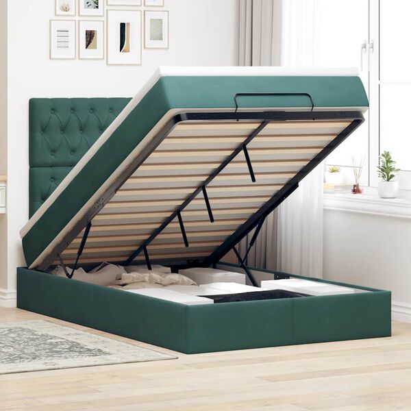 vidaXL Cadre de lit ottoman avec matelas vert fonc&eacute; 120x190 cm velours