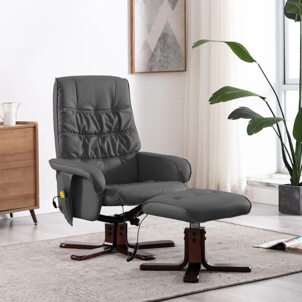 vidaXL Fauteuil de massage inclinable et repose-pied Gris Similicuir