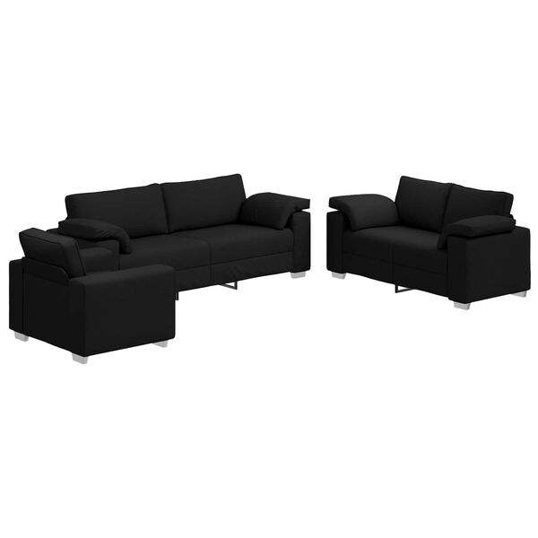 vidaXL Canapé 3 pcs Noir Tissu en lin mélangé