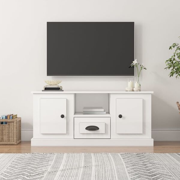 vidaXL Meuble TV blanc brillant 100x35,5x45 cm bois d'ingénierie