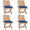 vidaXL Chaises pliantes avec coussins, 4 pi&egrave;ces, en teck massif