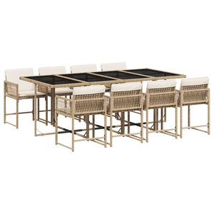 vidaXL Ensemble &agrave; manger de jardin et coussins 9 pcs beige Poly rotin