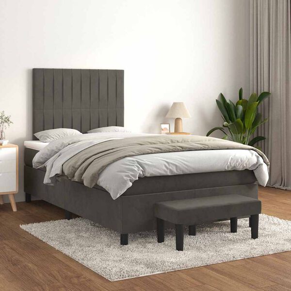 vidaXL Sommier &agrave; lattes de lit et matelas gris fonc&eacute; 120x190cm velours