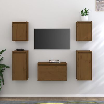 vidaXL Meubles TV 5 pcs Marron miel Bois massif de pin