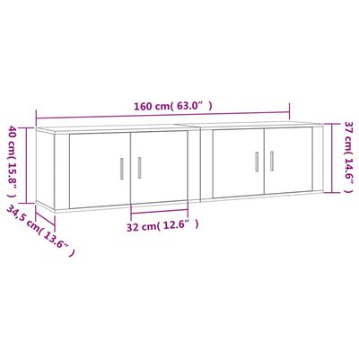 vidaXL Meubles TV muraux 2 pcs gris béton 80x34,5x40 cm