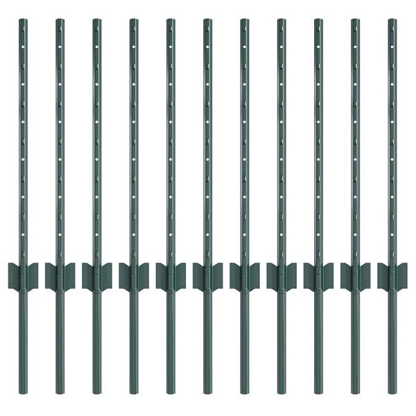 vidaXL Poteau de clôture. 11 pcs Vert 100 cm Acier
