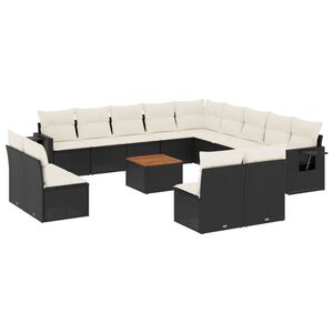 vidaXL Salon de jardin avec coussins 14 pcs noir r&eacute;sine tress&eacute;e