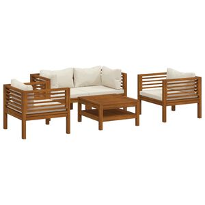 vidaXL Salon de jardin 5 pcs avec coussin cr&egrave;me Bois d'acacia solide