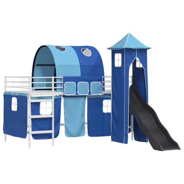 vidaXL Lit mezzanine pour enfants Blanc et Bleu 79,5 x 200 cm M&eacute;tал