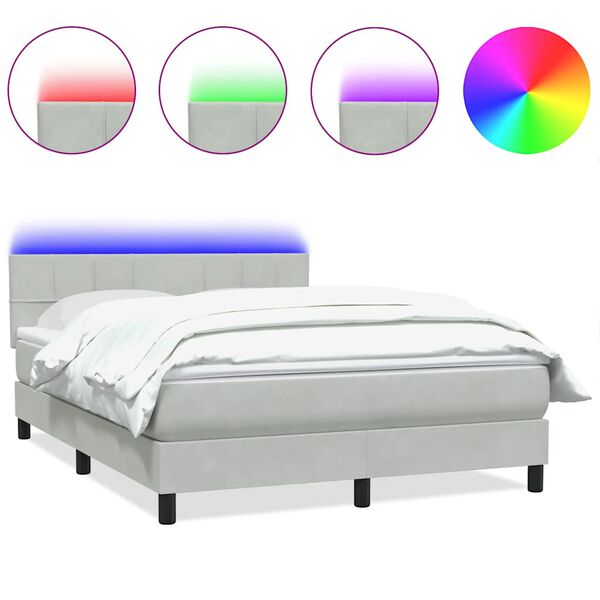 vidaXL Sommier &agrave; lattes de lit et matelas et LED gris clair 140x210cm velours